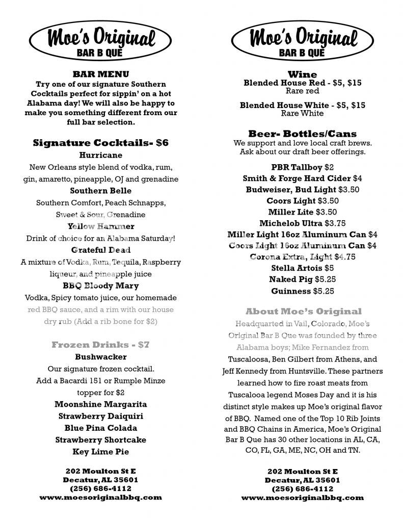 Moe's Original BBQ Decatur Menu